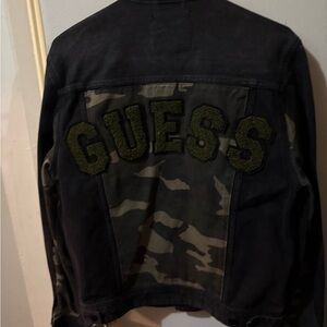 Men's Camouflage and Black Denim Jacket with 3D Logo